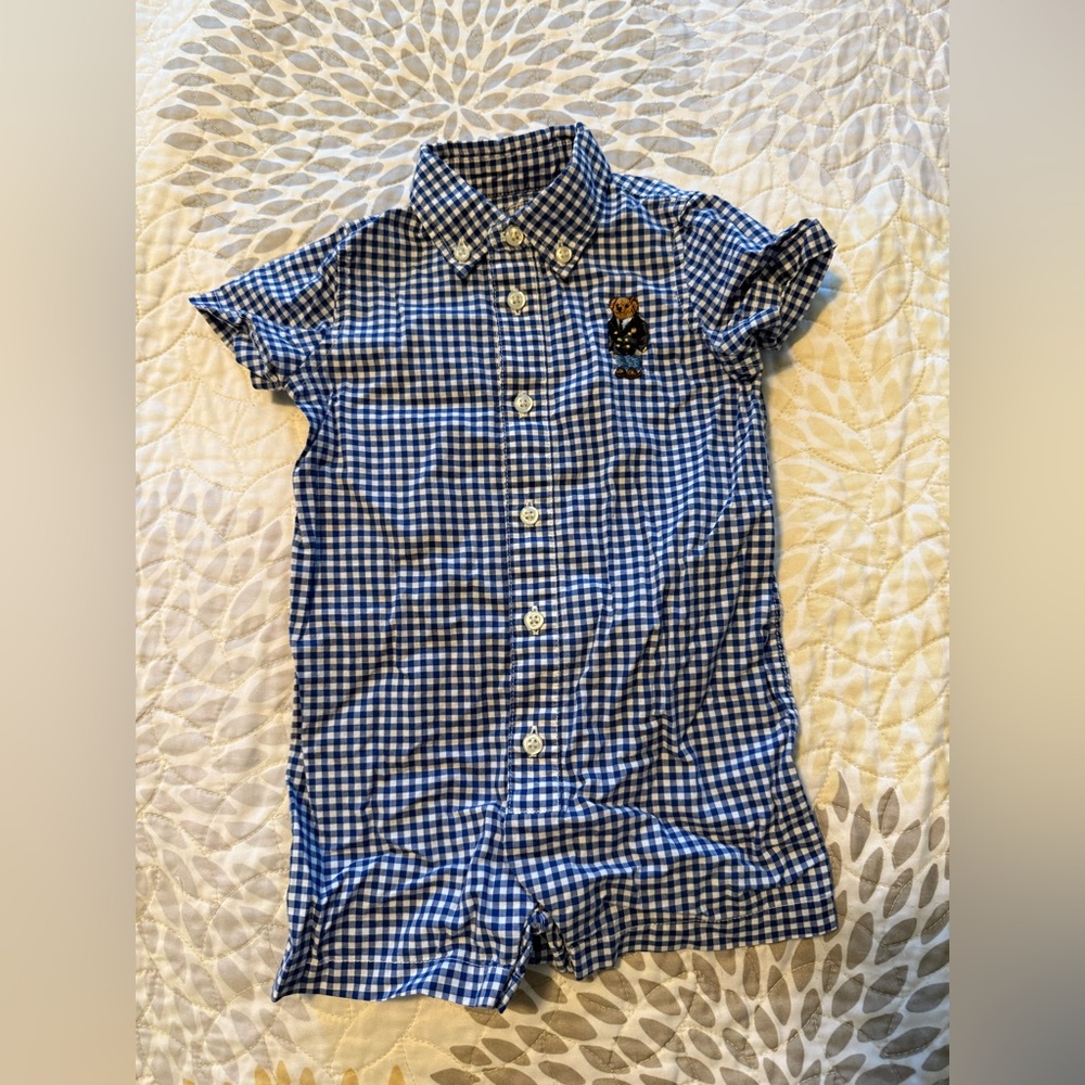 Ralph Lauren Kids Blue Gingham Button romper size 6 months